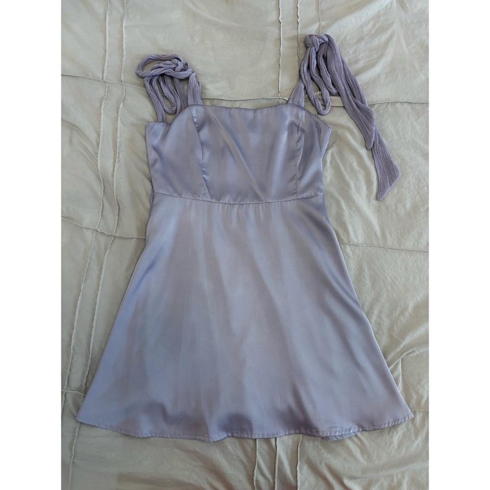 Lavender Satin Mini Dress with Ties Straps